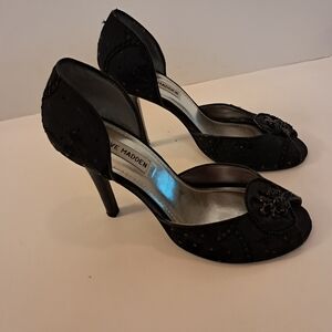 Steve Madden Heels Women's 7.5 Black Rhinestoned Beaded Evening Formal Vintage